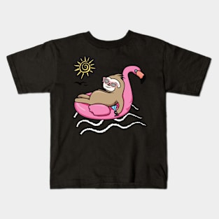 Chilling flamingo sloth beach Kids T-Shirt